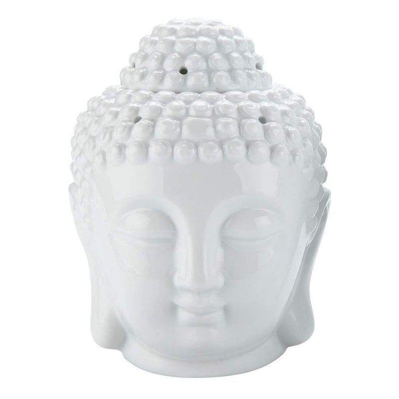 Tvoip 1PCS Ceramic Buddha Head Essential Oil Burner with Candle Spoon, Aromatherapy Wax Melt Burners Oil Diffuser Tealight Candle Holders Buddha Ornament for Yoga Spa Home Bedroom Decor Gift (White) - Image 2